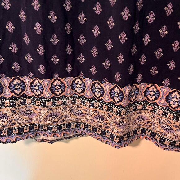 Lucky Brand Tunic XL Blue Batik Print Contrast Hem 3/4 Sleeve Bohochic Top - Picture 6 of 10